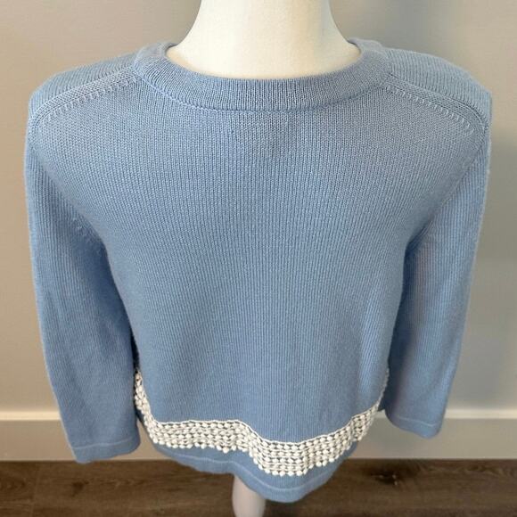J. Crew Light Blue Merino Wool Blend Sweater with Lace Detail - Picture 6 of 13